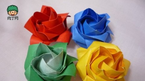 折纸玫瑰花-来自日本的纸玫瑰的折法图解教程